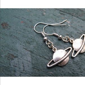 Womens Handmade Silver Saturn UFO Dangles Earrings